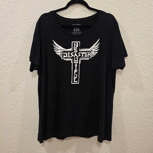 Beautiful Disaster Womens Black Winged Cross Graphic Tee Shirt Size 2X